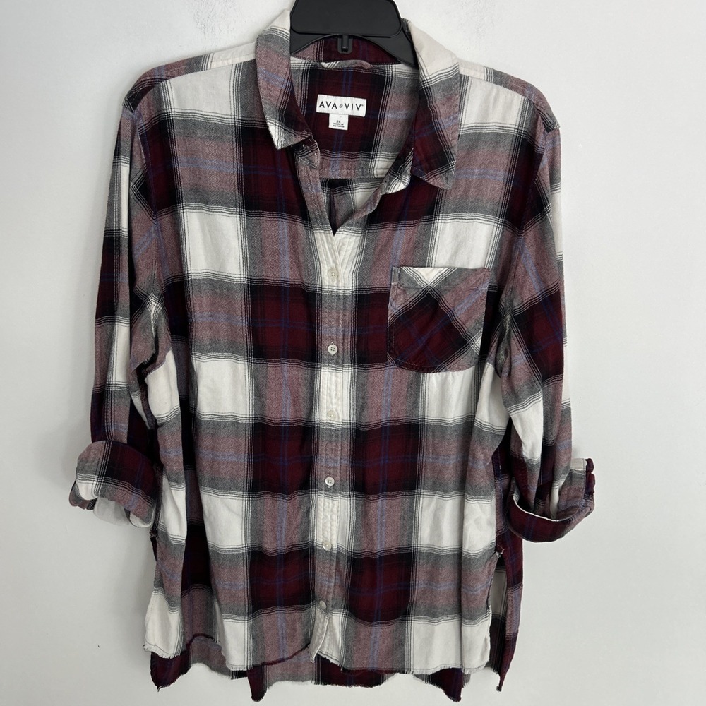 Ava & Viv Women's 2X Long Sleeve Marion Button‎ Down Shirt Flannel Pockets Comfy